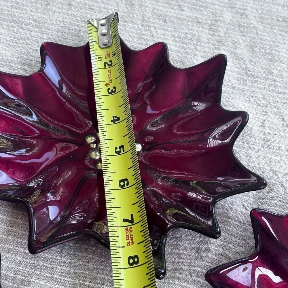 Set Of 4 Vintage Pier 1 Red Glass Poinsettia Dish Gold Center 8
